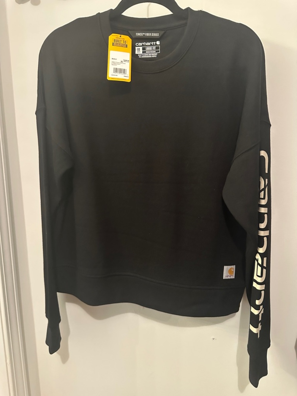 Carhartt Black Crewneck Sweatshirt with Cream Sleeve Logo